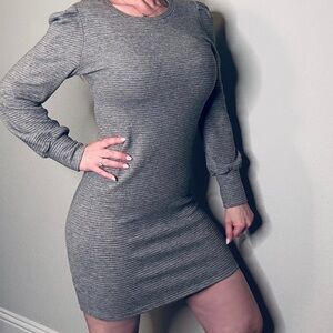 BB Dakota Steve Madden Grey Ribbed Mini Sweater Dress (Bodycon) Like New No Tags